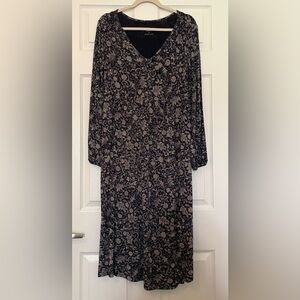 Isabel Maternity Dress Long Bell Sleeve Navy Blue and Grey Midi